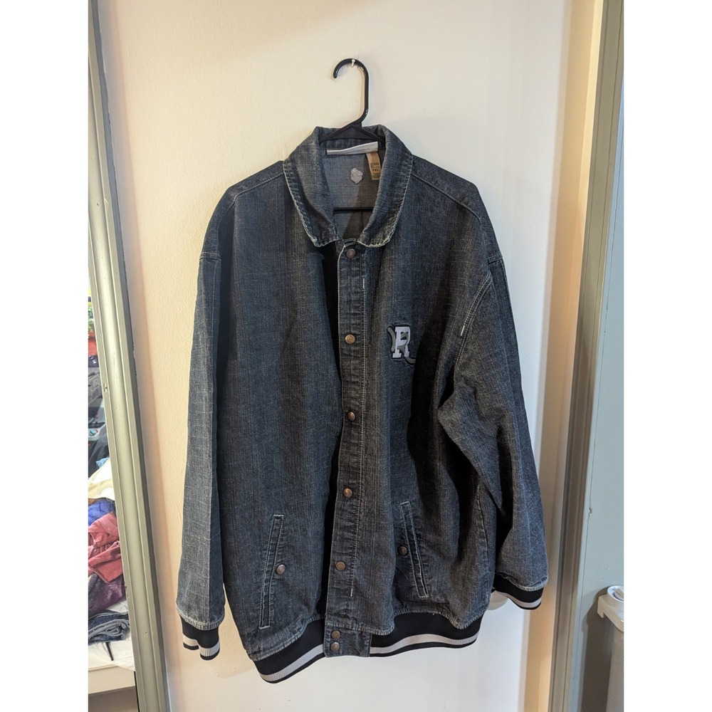 Vintage Y2K Rocawear Men's Dark-Wash Denim Spellout Jacket Rap Hip-Hop 3XL